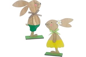 KEELYY 2 Stück Osterdeko Holz Hase, Aufsteller Ostern Hase, Niedlichen Osterhasen Figuren aus Holz, Osterdeko zum Hinstellen, Osterdeko Aufsteller für Tisch Wohnzimmer Schlafzimmer