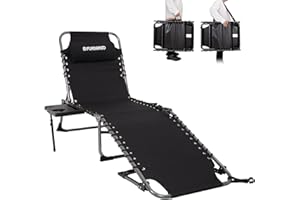 ‎FUNDANGO FUNDANGO Sonnenliege Klappbar 5-Verstellbarer Rückenlehne mit Seitentisch Kissen Ergonomisch Liegestuhl Klappbar Strandliege Gartenliege Campingliege für Strand Garten Terrasse Pool Camping Indoor
