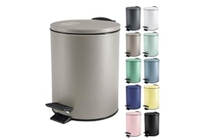 Spirella Adelar kosz na śmieci ze stali nierdzewnej, 5 l, z mechanizmem wolnego opadania i wiadrem wewnętrznym, do łazienki, Softclose, kolor taupe