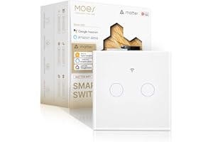 MOES Interruptor Táctil de Panel Inteligente, Matter sobre WiFi, Sincronización Bidireccional Premium, Cable Neutro Requerido, Compatible con Alexa/Apple Home/Google Home/SmartThings/Tuya, 2 Gang