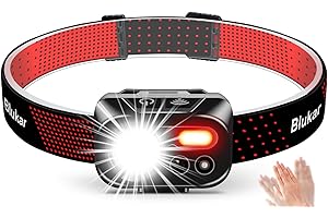 Blukar Lampe Frontale Rechargeable, Super Lumineux Étanche Léger Torche Frontale LED Puissante avec Voyant Rouge, Détecteur de Mouvement, 7 Modes d'éclairage, 30H d'autonomie pour Course - Noir