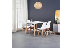 BenyLed Juego de Mesa de Comedor Rectangular y 4 Sillas, Sillas de Comedor Tapizadas y Muebles de Cocina de Juego de Comedor Estilo Madera, Blanco