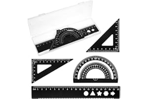 JEYORZY - Juego de reglas de escala para arquitectos de metal, 4 piezas de dibujo técnico, herramientas de geometría para matemáticas, transportador y triángulos, herramienta de geometría matemática