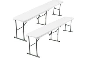 Crystals Set of 2 6FT Folding Benches - Durable White Folding Garden Benches for Indoor/Outdoor Use, Suitable for Dining, Picnics, BBQs, Camping, and Versatile Seating in Gardens, Patios, or Events