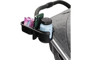 Niciksty Portavasos Carrito Bebe con Bandeja Snack Cochecito, 3 en 1 Bandeja para Cochecito con Soporte para Teléfono y Bandeja para Aperitivos para la Mayoría de Cochecitos con Pasamanos