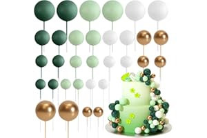 Astaron 32 Pcs Ball Cake Topper Decorations Mini Balloons Cake Topper Sticks Foam Balls Cake Picks Cake Topper Balls Cake Decorations for Wedding Party Birthday Cake Decorating (Green Gold)