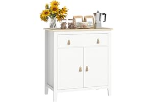 HOMCOM Aparador de 2 Puertas Aparador de Salón Moderno con Cajón Estante Ajustable y Tiradores de PU Mueble Auxiliar para Comedor Pasillo 80x40x90 cm Blanco y Roble