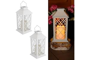 LUMILED 2 x latarnie solarne do użytku na zewnątrz, do użytku na zewnątrz, szklana latarnia LED, lampa solarna z efektem migotania, IP44, vintage, białe, wiszące, dekoracyjne światło, lampa