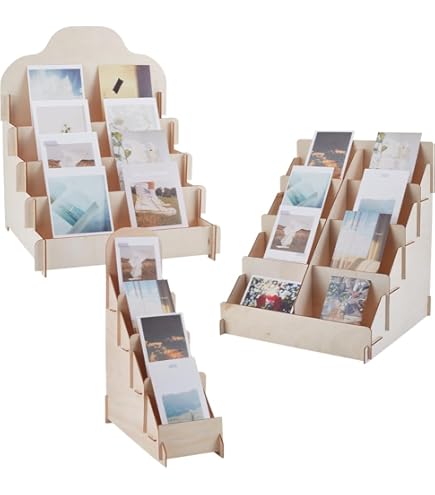 UNICRAFTALE Rechthoekige houten display met 3 niveaus voor wenskaarten draagbare kerstkaarten display organizer postzegels stickers voor kaarten