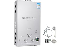 Gasvattenvärmare, 16LPM 32KW Bärbar Vattenvärmare Utan Tank, Snabbvattenvärmare med Propangas Med Digital Display Multi-skydd