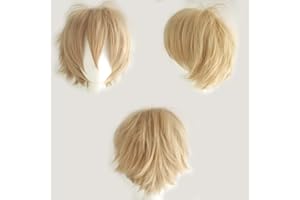 RICH CHOICES Unisex Krótkie Cosplay Peruki Pełne Pieluszki Naturalne Proste Włosy Anime Impreza Peruka dla Kobiet Mężczyzn Chłopców Dziewczyn Blond Len