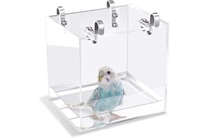 GURECOD Hanging Bird Bath Cube Bird Bathtub Bath Shower Box Bowl Cage Accessory for Little Bird Canary Budgerigar Parrots Crested Myna Cockatiel Lovebird Parakeet Bath (6.3 x 6.3 x 6.3 inch)