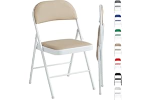 mcc direct Juego de 1 silla plegable, silla plegable de piel sintética con marco de metal y asiento acolchado, fácil de plegar y almacenar para el hogar, oficina, comedor y recepción (beige)