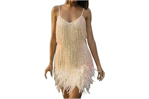 GMGM 2023 Robe à Paillettes Samba Tango Latin Robe avec Gland 1920 Party Club Robe de Danse sans Manches Bretelles Spaghetti Dos Nu Glitter Party Mini-Robe Costume de Danse Robe de Cocktail du Soir