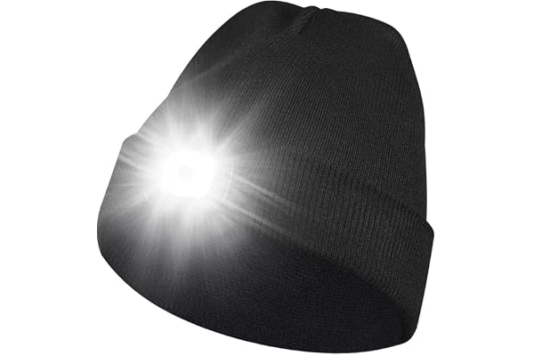 Stycizom LED Bonnet Lampe Frontale, Étanche Lumière Hiver Chaud Phare Cadeaux pour Hommes et Femmes,vélo Camping Randonnée en Plein air Coiffe Rechargeable