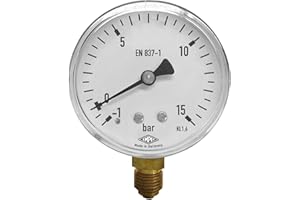 EMPEO by Messbo Manometer, NG 63-1-0-15 bar, 63mm Durchmesser, G1/4 Zoll Anschluss unten, Rohrfedermanometer, Gehäuse aus Stahl