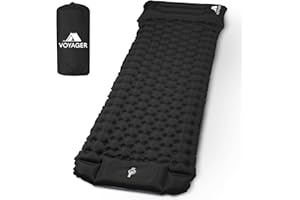 Voyager - Single Sleeping Pad - Ergonomic Design - Durable 40D Nylon + TPU - Easy Inflation/Deflation - Compact & Lightweight - Ideal for Camping, Hiking, and Outdoor Adventures - Black