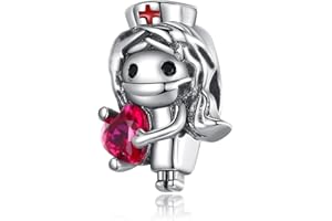 Amuefer Infirmière Charms pour Bracelets Pandora et Colliers Argent Sterling avec Zircon Cubique Rouge Perle Charme Noël Bijoux Cadeaux pour Femme Fille Enfant