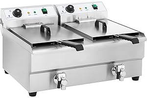 Royal Catering Friteuse Électrique 2 x 3 200 W, 2 x 16 l Au Total / 2 x 12 l D’Huile, Thermostat, 2 Robinets, Acier Inoxydable, De Restaurant Double Professionnelle Commerciale