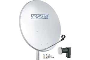 SCHWAIGER 470 Installation Sat Kit Satellite Antenne Satellite Parabole Twin-LNB numérique 8X fiches F 7mm Antenne Sat en Acier Kit Complet Gris Clair 55 x 62cm