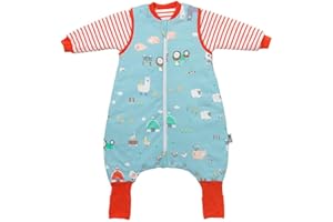 schlummersack - Sacco nanna con piedini, in cotone biologico, ideale per tutto l'anno, 2,5 Tog, 80 cm, con motivi a tema fattoria, per una statura di 80-90 cm, con maniche