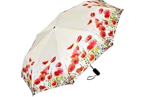 VON LILIENFELD® Parapluie de Poche Ouverture Automatique Résistant au Vent Pliant Mini Légèrement Stable Floral Coquelicots