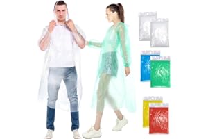 Henrycares Waterproof Rain Ponchos Adult, 6/10pcs Disposable Clear Raincoats for Women and Men Emergency, 150cm with Hood and Sleeves Family Pack, for Outdoor Concert, Theme Park, Camping, Hiking