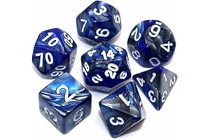 CREEBUY Juego de 7 Dados poliédricos para Dungeon and Dragons, MTG, D20, D12, D10, D8, D6, D4, Color Azul con Plata