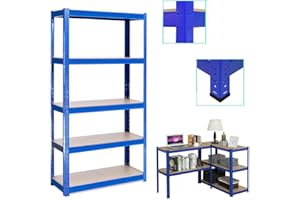 EFANHOME Étagère de Rangement - 170x75x30 cm - Charge Totale de 875kg - 5 Panneaux MDF - Étagère de Stockage Rayonnage Robuste Metallique - Étagère pour Garage, Cuisine, Bureau - Bleu