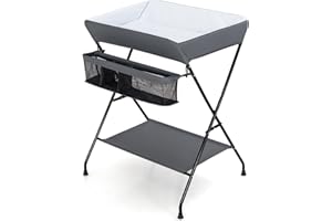 COSTWAY Table à Langer Pliante avec Panier de Rangement à Côté Structure en Fer Charge Max 11KG pour Nouveaux-Nés Design Ergonomique (Gris)