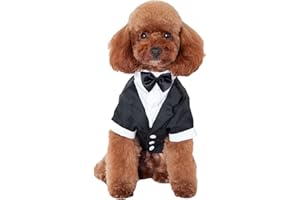 ESENLONG Abito Smoking per Cani,Set Vestito Collare Cani per Matrimoni Cani Smoking Elegante con Papillon,Formale Vestito Cani Partito Rimovibile per Cani di Taglia Piccola Media Grande
