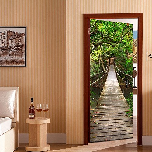 MKS Türtapete selbstklebend TürPoster 3D Bewirken Suspension Brücke Fototapete Türfolie Poster Tapete 77X200cm Abnehmbar PE Schälen und Stock Wandtapete zum Wohnzimmer Küche Schlafzimmer Wandaufkleber - 3