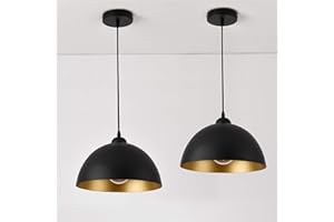 lux.pro Set de 2X Lámpara Colgante Lámpara de Techo 145 cm con Cable E27 60W Luz Efectiva Iluminación Interior 230V 50Hz Interruptor de Pared Negro y Oro