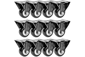 FactorDuty 12 Pack 50mm Up to 816KG Rigid Fixed Plate Castor Stationery Non Swivel All Black Polyurethane Castor Wheels
