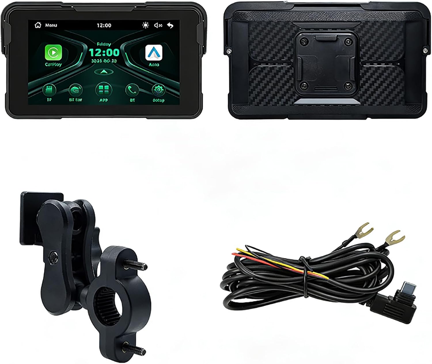 MYJDML Carplay Moto para Kawasaki ZZR 1400 2006-2020, Pantalla Táctil 5" Impermeable IP67, Pantalla Carplay Inalámbrica para Motocicleta,A-No Tire Pressure