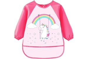 Montrestar Tablier Peinture Enfant 3-8 Ans, Blouse Peinture Enfant, Imperméable à Manches Longues 3 Poches, pour École Peinture Cuisine Bricolage Garçons et Filles - Licorne Dino Animal