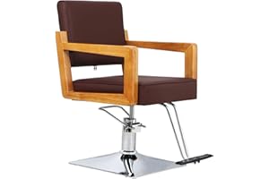 Panana Professioneller Friseurstuhl mit 360 ° Drehung und hydraulischer Pumpe, höhenverstellbar, Friseursessel Salonstuhl aus Kunstleder und Massivholz, Brau