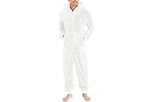 Cexiakong Jumpsuit Herren Teddy Fleece Schlafanzug Einteiler Mit Zip Winter Fluffy Pyjama Overall Mit Kapuze Relaxed Fit Nachtwäsche Warm Flauschig Schlafoverall Lang Plüsch Ganzkörperanzug Angenehm