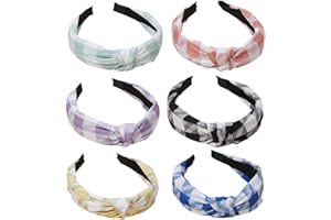 HUANMAYE Headband for Women Fashion No Slip Cashew Design Printed Headband Elastic Hairband Boho Hairbands Hair Accessories 6 Pcs (TartanDE)