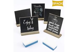 KINDPMA 5pcs Mini Lavagnette per Messaggi Decorazione della Tavola Lavagna Bifacciale con Supporti in Legno 13.5 * 15.2 CM Nero Per Casa Barcucina Festa di Compleanno Matrimoni