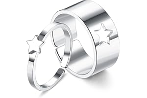 Milacolato 2pcs Réglable Bagues en Acier Inoxydable pour Femmes Hommes Bagues Assorties pour Couples Papillon Lune Étoile Coeur Anneaux Mignon Tendance Dainty Couple Anneau Bagues d'Amitié Set