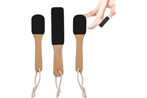 AABDTYYD 3PCS Foot File Pumice Stone,Double Sided Foot Scraper Foot Exfoliator Callus,Exfoliating Pedicure Rasp Foot Care with Wooden Handle,Two Sizes Foot Files for Hard Skin (Black)