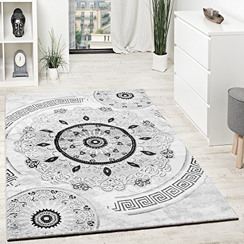 Designer Teppich Mit Glitzergarn Kurzflor Gemustert Grau Schwarz Anthrazit Weiß, Grösse:120x160 cm