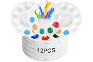 WUPENGZON 12 Stück Mischpalette Runde 15.8 cm, Kunststoffpaletten Farbtablett, Malpalette Aquarell,Mischpalette Acrylfarben Ölfarben mit 10 Farbfeldern und 1 Mischfeld für Wasserfarben Öl Acryl Malerei