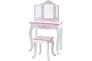 Teamson Kids Mesa de Tocador Rosa de Madera con Espejo y Taburete TD-11670D