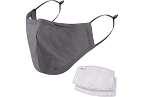 NUÜR Reusable Face Mask, Washable Cotton Mask with Inserted Nose Clip & 2pcs 5 Layer Filters, Durable, Breathable for Daily Use, Grey