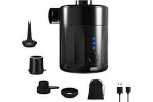 Mojimdo Tragbare Elektrische Luftpumpe, 5000 Pa Pumpe Akku, 450L/Min, Kompakte Air Pump mit 4 Düsen, für Camping, Luftmatratze, Schwimmring, Luftkissen, Schlauchboot, Vakuumbeutel