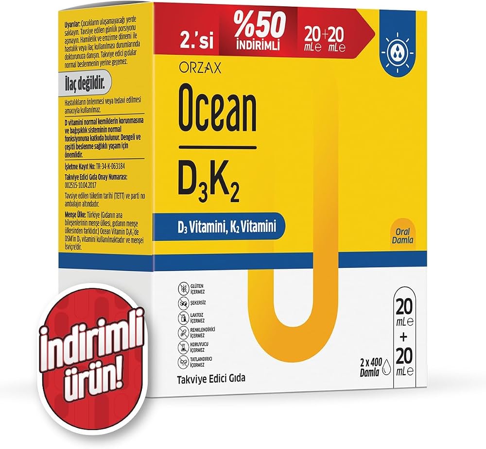 Vitamin D3K2 Damla - 2'li Avantajlı Paket (D3 Vitamini, K2 Vitamini) - 2x20 ml= 40ml