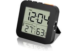 ELLECILA Digital Shower Clock, Bathroom Timer with Alarm, 12/24 Hour Format,Backlight, Monitors Temperature in ℃/℉, Kitchen Timer Clocks, Thermometer Hygrometer Wall Clock (Black)