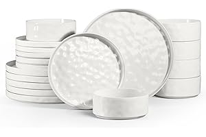 Homikit Dinner Sets for 6 People, 18-Piece Reactive Glaze Plates and Bowls Set, Elegant Dinnerware Stoneware for Kitchen, Healthy & Scratch Resistant, Dishwasher & Microwave Safe, Pearl White